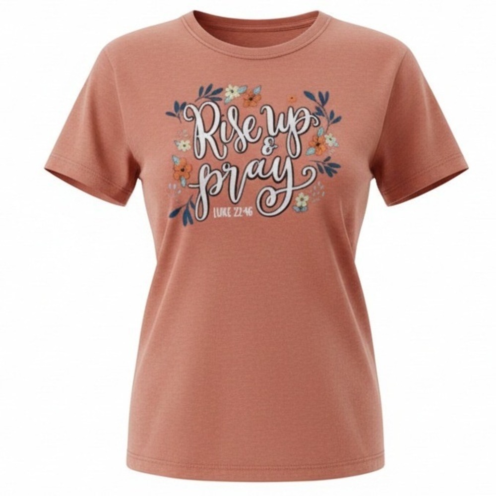 Love in Faith Women T-Shirt Rise Up & Pray Graphic Cotton Blend Casual L
